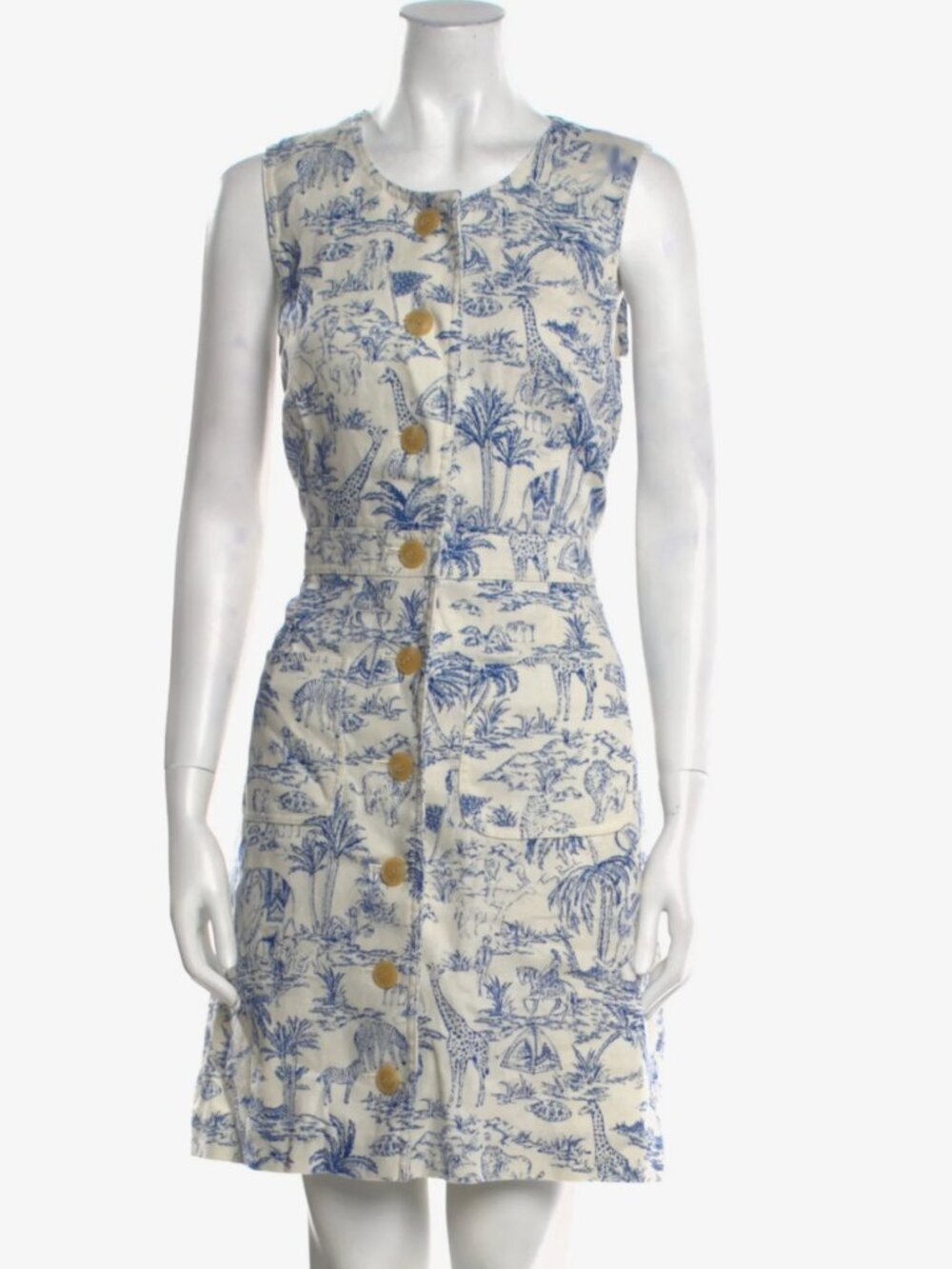 Tory Butch Linen Dress Safari Sleeveless Sheath Jungle Print Size 00 or XS